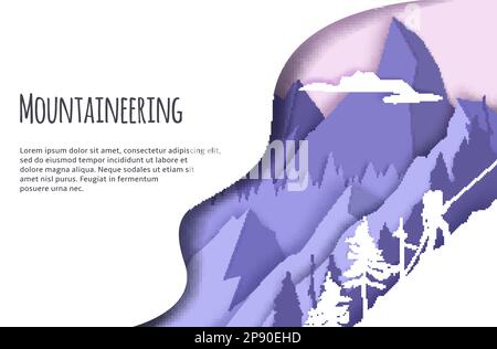 Modello di banner Web per l'alpinismo, illustrazione del taglio vettoriale della carta Illustrazione Vettoriale