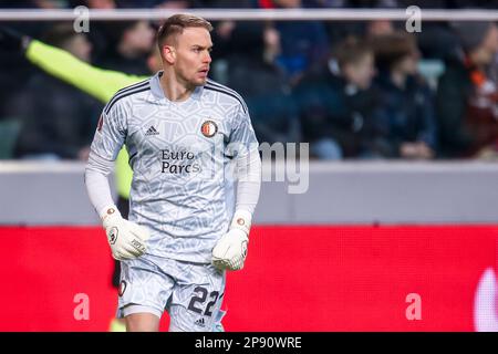 09-03-2023: Sport: Shakhtar contro Feyenoord WARSCHAU, POLONIA - 9 MARZO: Portiere Timon Wellenreuther (Feyenoord Rotterdam) durante la partita Round del 16 Foto Stock