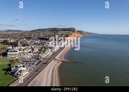 Sidmouth Seafront, Devon Drone Aerial Photo Foto Stock