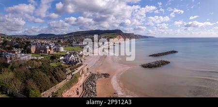 Sidmouth Seafront, Devon Drone Aerial Photo Foto Stock