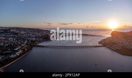 Teignmouth e Shaldon, Devon - Drone Aerial Panoramic Photo Foto Stock