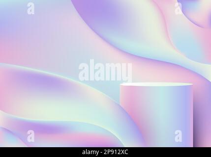 Visualizzazione astratta dei prodotti moderni. 3D piedistallo da podio color pastello con sfondo olografico a forma dinamica liquida o fluida. Potete usare per cosmo di bellezza Illustrazione Vettoriale