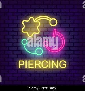 Studio di piercing segno luce neon Illustrazione Vettoriale