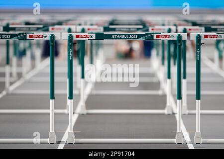 Istanbul, Turchia, 4 marzo 2023. Vista generale degli ostacoli durante i Campionati europei di Atletica 2023 - Day 2 all'Atakoy Arena di Istanbul, Turchia. Marzo 4, 2023. Credito: Nikola Krstic/Alamy Foto Stock