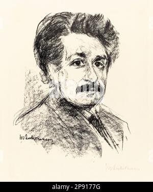 Ritratto di Albert Einstein (1879-1955), fisico teorico tedesco nato, disegno di Max Liebermann, prima del 1935 Foto Stock