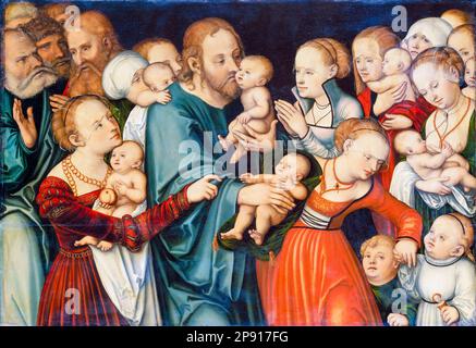 Lucas Cranach il Vecchio, Cristo Benedizione i bambini, pittura in mezzi misti su legno di faggio, 1535-1540 Foto Stock