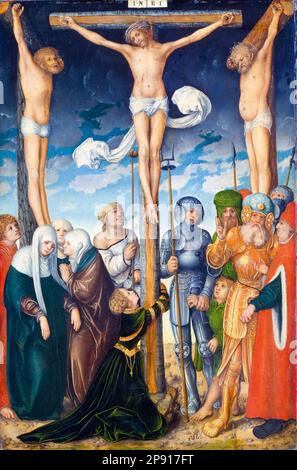 Lucas Cranach il Vecchio, la Crocifissione, pittura in mezzi misti su legno di calcari, 1508-1510 Foto Stock