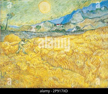 Campo di grano dietro Saint-Paul Hospital con un Reaper settembre 1889 da Vincent van Gogh Foto Stock