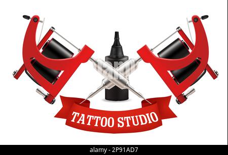 Tatuaggio studio etichetta, emblema, logo modello vettoriale Illustrazione Vettoriale