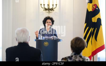 Berlino, Germania. 10th Mar, 2023. Sonja Lahnstein, Presidente degli amici tedeschi dell'Università di Haifa, interviene in occasione di un ricevimento congiunto organizzato dal Presidente tedesco e dagli amici tedeschi dell'Università di Haifa a Palazzo Bellevue per celebrare il 50th° anniversario della fondazione dell'Università israeliana. Con più di 18.000 studenti, l'Università di Haifa è la terza più grande università di Israele. Ebrei e non-ebrei studiano insieme in un'atmosfera di tolleranza e rispetto reciproco. Credit: Bernd von Jutrczenka/dpa/Alamy Live News Foto Stock