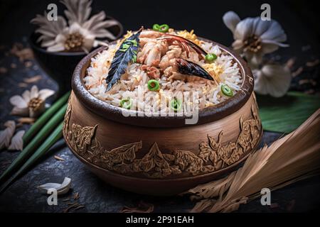 Assaporando gli aromi: Stir-Fry Vegan aromatico e nutriente con riso e un Medley di verdure asiatiche Foto Stock