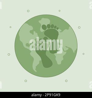 CO2 concetto di impronta di carbonio con un globo. Impatto umano sulla terra. Illustrazione vettoriale di sostenibilità, ecologia e ambiente Illustrazione Vettoriale