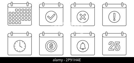 Icone vettoriali del calendario. Set di simboli del calendario nello stile di linea. Illustrazione vettoriale Illustrazione Vettoriale