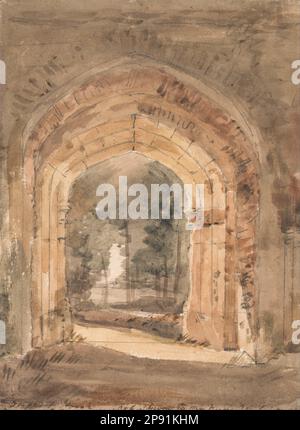 Chiesa di Bergholt est, che guarda fuori l'arcata sud della Torre in rovina 1806 di John Constable Foto Stock