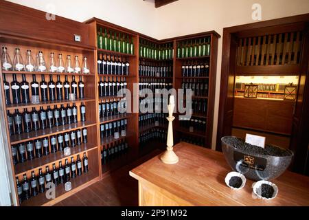 Negozio di vini in bodegas rubicon nella regione vinicola di la geria Lanzarote, Isole Canarie, Spagna Foto Stock