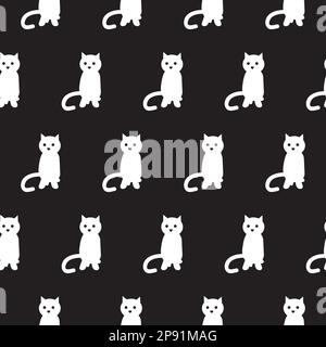 motivo senza cuciture con gatti e cuori disegnati a mano Illustrazione Vettoriale
