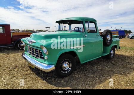 Pleyber-Christ, Francia - Agosto, 28 2022: Green 1955 Chevrolet 3100 pick-up camion noto come Task Force. Foto Stock