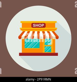 Icona Shop su sfondo bianco. Design piatto. Illustrazione vettoriale Illustrazione Vettoriale