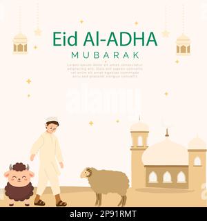 EID al Adha template design Goat, Camel e Cow Illustrazione Vettoriale