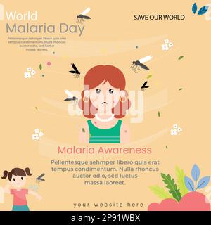 Illustrazione del modello dei social media per la Giornata Mondiale della malaria Illustrazione Vettoriale