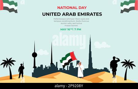 Modello di poster orizzontale per la giornata nazionale degli Emirati Arabi Uniti Illustrazione Vettoriale