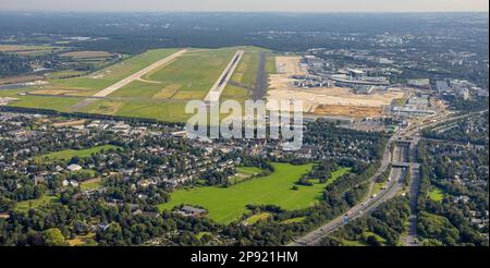Veduta aerea, Aeroporto di Düsseldorf nel distretto di Lohausen a Düsseldorf, Renania Settentrionale-Vestfalia, Germania Foto Stock