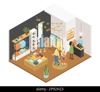 Negozio di abbigliamento - moderna grafica vettoriale isometrica colorata Illustrazione Vettoriale