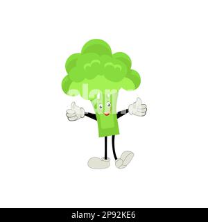 Broccoli mascotte cartoni animati in vettore. Carino felice sorridente broccoli raccolta di verdure set. Disegno dell'icona di illustrazione del carattere del fumetto piatto del vettore. Illustrazione Vettoriale