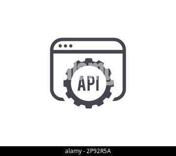 Interfaccia di programmazione dell'applicazione. Design del logo API. Piattaforma di sviluppo dati interfaccia API. Sviluppo software, programmazione, progettazione vettoriale di codifica. Illustrazione Vettoriale