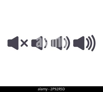 Set di icone dell'altoparlante. Volume audio insieme di icone. Vettore icona altoparlante. Impostazione dei pulsanti delle impostazioni del volume. Disattiva e riattiva il volume audio design vettoriale piatto. Illustrazione Vettoriale