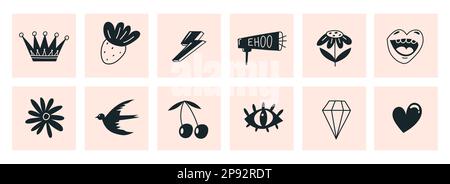 Forme astratte disegnate a mano, personaggi comici. Illustrazione Vettoriale