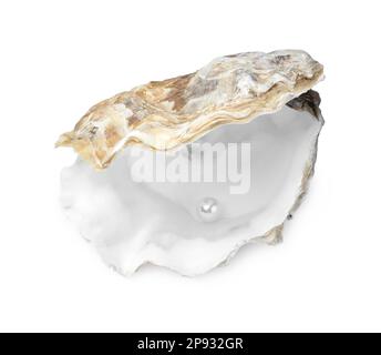 Ostrica aperta con perla isolata su bianco Foto Stock