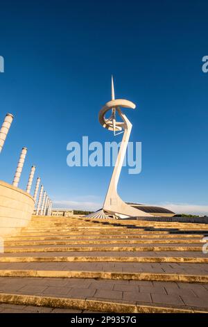 La torre delle comunicazioni di Montjuic a Barcellona Foto Stock