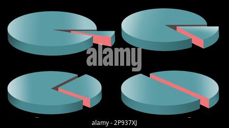 Ecco una selezione di grafici a torta che mostrano sezioni di torta che sono un sedicesimo, un ottavo, un quarto e una metà della torta. Questo è numerico Foto Stock