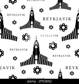 Reykjavik, motivo senza cuciture in bianco e nero Illustrazione Vettoriale