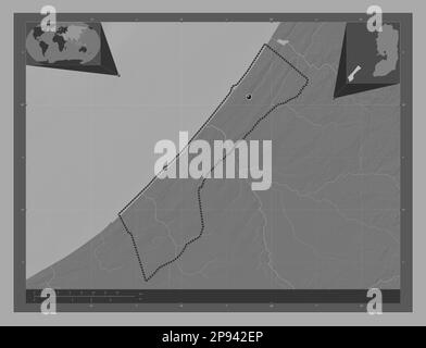 Striscia di Gaza, regione della Palestina. Mappa altimetrica bilivello con laghi e fiumi. Mappe delle posizioni ausiliarie degli angoli Foto Stock