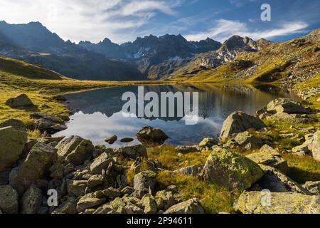 Radsee, Totenfeldkopf, Bieltal, Silvretta Group, Tirolo, Austria Foto Stock