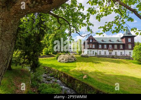 Karlova Studanka (Bad Karlsbrunn), Villa Vlasta (189ä1894, ex Villa Wilhelm) a Moravskoslezsky, Regione Moravo-Slesiana, Regione Mährisch-schlesische, Repubblica Ceca Foto Stock