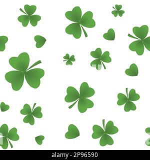 Modello di trifoglio senza giunture vettoriale. Modello di trifoglio per il giorno di San Patrizio. Modello di trifoglio con tre e quattro foglie. Modello caotico di shamrock. Illustrazione Vettoriale