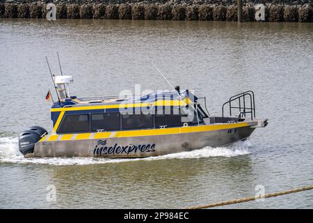 Traghetto veloce da Norddeich alle isole di Juist e Norderney, Töwerland Express, bassa Sassonia, Germania Foto Stock