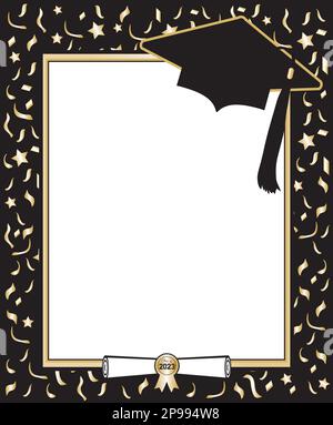 Modello di invito del Poster di graduazione Annuncio sfondo nero con coriandoli d'oro Illustrazione Vettoriale