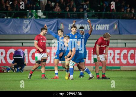 Treviso, Italia. 10th Mar, 2023. L'Italia festeggia nel corso del U20 - Italia vs Galles, Rugby sei Nazioni a Treviso, Italia, Marzo 10 2023 Credit: Independent Photo Agency/Alamy Live News Foto Stock