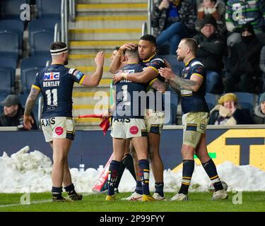 Leeds, Regno Unito. 10th Mar, 2023. Richie Myler #1 di Leeds Rhinos festeggia con il marcatore di prova David Fusitu'a #2 di Leeds Rhinos durante la partita Betfred Super League Round 4 Leeds Rhinos vs Wakefield Trinity allo Headingley Stadium, Leeds, Regno Unito, 10th marzo 2023 (Foto di Steve Flynn/News Images) a Leeds, Regno Unito il 3/10/2023. (Foto di Steve Flynn/News Images/Sipa USA) Credit: Sipa USA/Alamy Live News Foto Stock