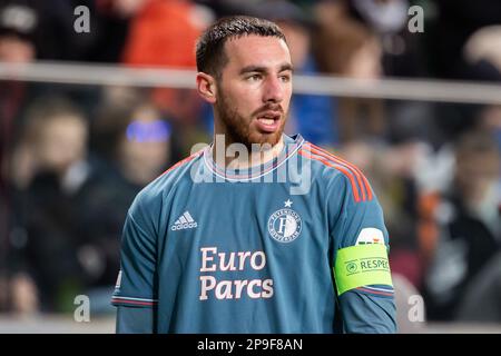 Varsavia, Polonia. 09th Mar, 2023. Orkun Kokcu di Feyenoord visto durante la UEFA Europa League 2022/23 1st turno di 16 partita tra Shakhtar Donetsk e Feyenoord Rotterdam al Maresciallo Jozef Pilsudski Municipal Stadium di Legia Varsavia. Punteggio finale: Shakhtar Donetsk 1:1 Feyenoord Rotterdam. Credit: SOPA Images Limited/Alamy Live News Foto Stock