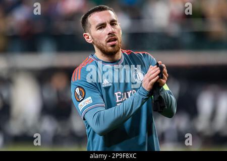 Varsavia, Polonia. 09th Mar, 2023. Orkun Kokcu di Feyenoord visto durante la UEFA Europa League 2022/23 1st turno di 16 partita tra Shakhtar Donetsk e Feyenoord Rotterdam al Maresciallo Jozef Pilsudski Municipal Stadium di Legia Varsavia. Punteggio finale: Shakhtar Donetsk 1:1 Feyenoord Rotterdam. (Foto di Mikolaj Barbanell/SOPA Images/Sipa USA) Credit: Sipa USA/Alamy Live News Foto Stock