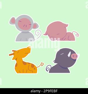 Animali selvatici carini insieme compreso leone, tigre, ippopotamo, coccodrillo, volpe, zebra, giraffa ed elefante. Safari giungla animali vettore. Illust animale del legno Illustrazione Vettoriale