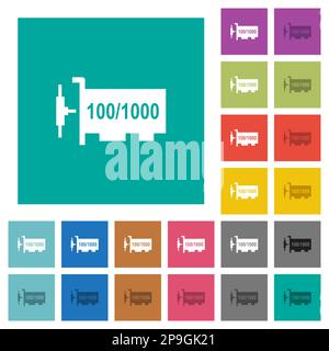 Controller di rete Gigabit ethernet icone piatte multicolore su sfondi quadrati semplici. Sono incluse le variazioni delle icone bianche e scure per il passaggio del mouse o per l'attività Illustrazione Vettoriale