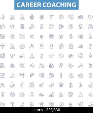 Icone di linea di addestramento di carriera, segno regolato. Carriera, Coaching, Mentoring, consiglio, consulenza, Obiettivi, sviluppo, lettera di copertura, vettore di contorno del riassunto Illustrazione Vettoriale