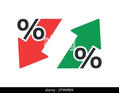 Icona del profitto della crescita in stile piatto. Illustrazione vettoriale con freccia in alto e in basso in percentuale su sfondo isolato. Finanza tasso di interesse segno business concetto Illustrazione Vettoriale