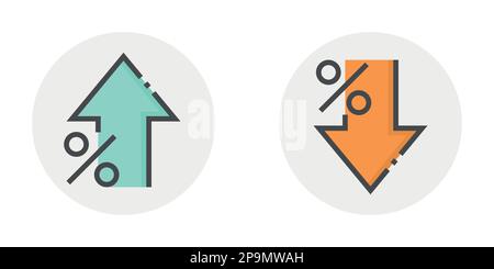 Icona del profitto della crescita in stile piatto. Illustrazione vettoriale con freccia in alto e in basso in percentuale su sfondo isolato. Finanza tasso di interesse segno business concetto Illustrazione Vettoriale